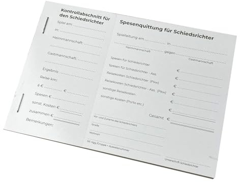 BFP Schiedsrichter Quittungsblock mit Kontrollabschnitt - 40 Blatt pro Block