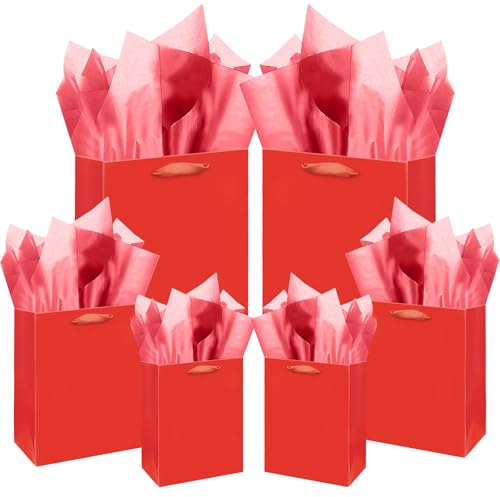 Gcardis rote Geschenktüten mit Seidenpapier, verschiedene Größen, 10 Stück Geschenktüten zum Geburtstag (2 Stück groß 13, 4 Stück mittel 9, 4 Stück klein 6, Seidenpapier)