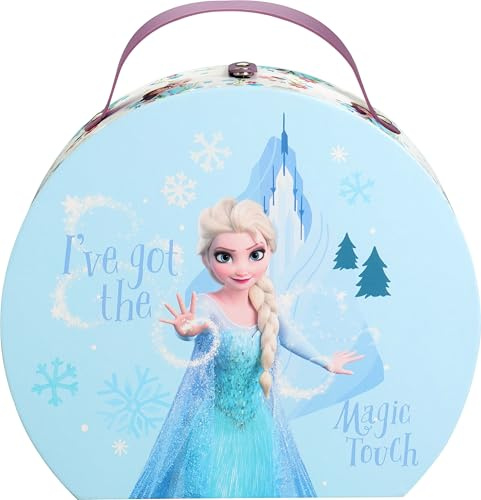 Disney Frozen Maletín Redondo de Maquillaje | Maletín de Maquillaje para niños con Brillo de Labios, Sombra de Ojos, Esmalte de uñas y Espejo – Set de Belleza Completo en maletín con Purpurina