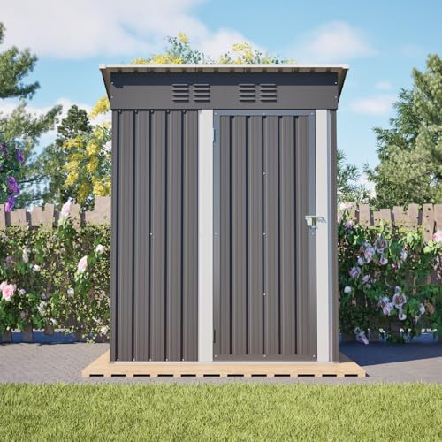 Abri de Jardin Métallique, Cabane de Jardin Extérieur Verrouillable en Acier Galvanisé avec Toit Plat - Compact (140x73x182 cm) pour Rangement Outils, Résistant à la Pluie et UV (Gris)