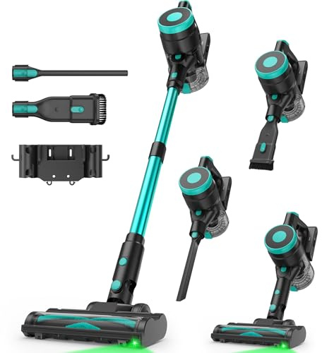 Zefiro 350W Cordless Vacuum Cleaner,45Mins Runtime Vacuum Cleaners for Home, Anti-Tangle and 1.5L Dust Cup, Lightweight Vacuum for Hardwood Floor Carpet Pet Hair