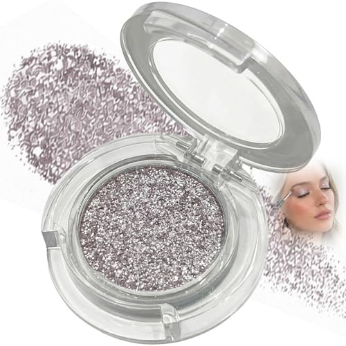 Lilac Pearl Single Eyeshadow with Silver Shimmer - Icy Lilac Reflective Powder for Eye Makeup and Face Highlight, Smooth Blendable Highly Pigmented Sparkle Finish in Portable Compact with Mirror