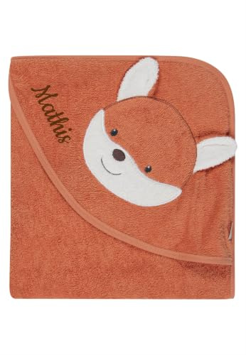 Sterntaler Kapuzenhandtuch mit Namen Bestickt - Babygeschenk zur Geburt und Taufe, Fuchs Filou Fuchs, 100 x 100 cm, 100% Baumwolle