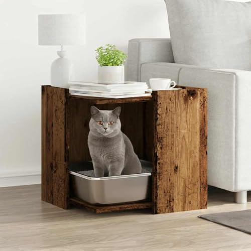 Mokuyary Meuble de Bac à Litière pour Chat Vieux Bois Salon D