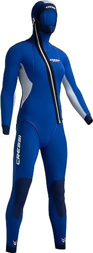 Cressi Medas Lady Complete Wetsuit 5 mm, Neoprenanzug für Hose/Korsett, Diagonal-Reißverschluss mit Kapuze für Damen, Blau (Silber), XL
