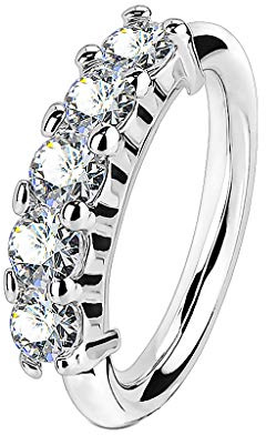 Piercingfaktor Universal Piercing Ring mit 5 Kristallen Nasen Tragus Ohr