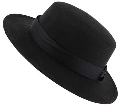 Baoblaze Filzhut Damen Wollhut, Winterhut mit Breiter Krempe Und Lederband- Trilbyhut Herrenhut Damenhut für Herbst Winter - Schwarz, 56-58 cm