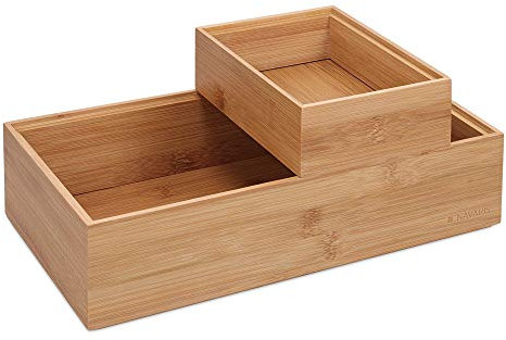 Navaris Aufbewahrungsbox aus Bambus 2er Set - 2x Ordnungsbox Holz Box Schachtel Kiste - Einsatz für Schublade - Organisation Aufbewahrung - stapelbar