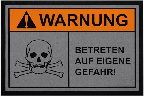 MoonWorks® Fußmatte mit Spruch Warnung Betreten auf eigene Gefahr Totenschädel Ironie rutschfest & waschbar Schwarz 60x40cm