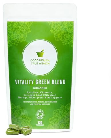 Organic Super Greens Capsules | Ultimate Green Blend of 6 Super Greens & Superfood Powder | 120 Capsules | Removes Toxins & Boost Energy | Gluten-Free, Vegan & Soil Association Certified