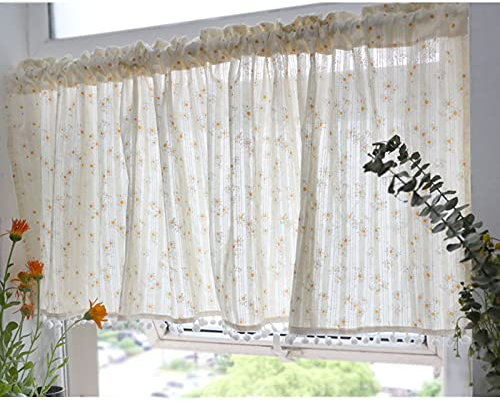 SWECOMZE Scheibengardine Voile gestickten Gaze Vorhang Bistrogardine Küchengardine Scheibengardine, BxH 130x40cm (Gelb)