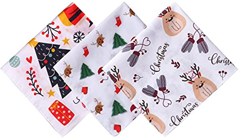 HOULIFE Taschentücher Weihnachten – Taschentuch für Damen, Handkerchiefs for Women, 100% 60S Gekämmte Baumwolle Weihnachtsmann Stofftaschentücher, 3/6 Stück, 40x40cm