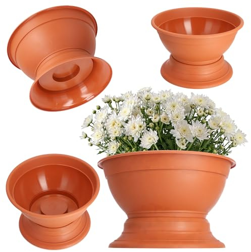 KADAX Cuenco para flores con soporte, de plástico, resistente a la intemperie, para crisantemos, pensamientos, jarrón de flores (25,5 cm, terra)