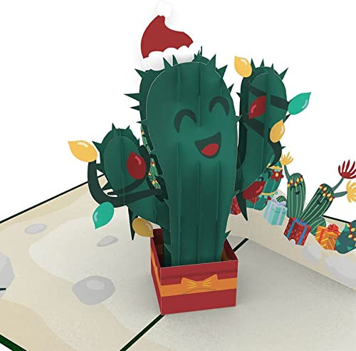 papercrush® Pop-Up Karte Weihnachten Weihnachtskaktus - Lustige 3D Weihnachtskarte mit Kaktus für Kinder, Frauen, Freundin - Besondere Weihnachtsgrußkarte für Männer (Freund, Partner, Mann)
