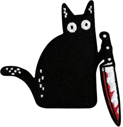 Urbanski Patch verrückte schwarze Katze mit Messer zum Aufbügeln 7 x 7 cm | Aufnäher Applikation Bügelbild