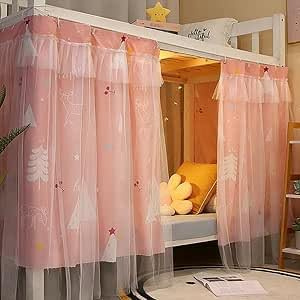 LONTG Rideau Occultant pour Lit Mezzanine Dortoir Tenture Cabane Mi-Hauteur pour Enfant Garçon Fille Couvre-Lit Baldaquin Anti-Moustiques avec Voilage pour Couchette Superposée 1.35 X 2 M