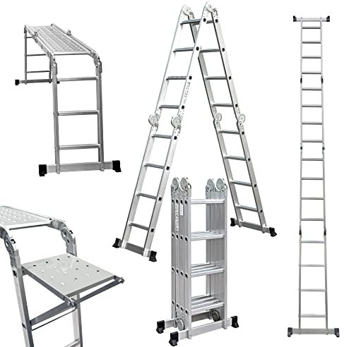 StepIt Multi Purpose 4x4 Rungs Ladder with Tool Tray and Platforms | Stabiliser Bars & Click-Lock Hinges | Max 150kg | Stair Ladders for Decorating