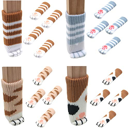 FYting Piedini per Sedie Gatto 16 Pezzi Calzini Feltrini per Sedie Rotondi Antiscivolo, Antigraffio, Antirumore, Tappi Sedie in Tessuto Elastico per Tavolo, Scrivania, Divano, Letto