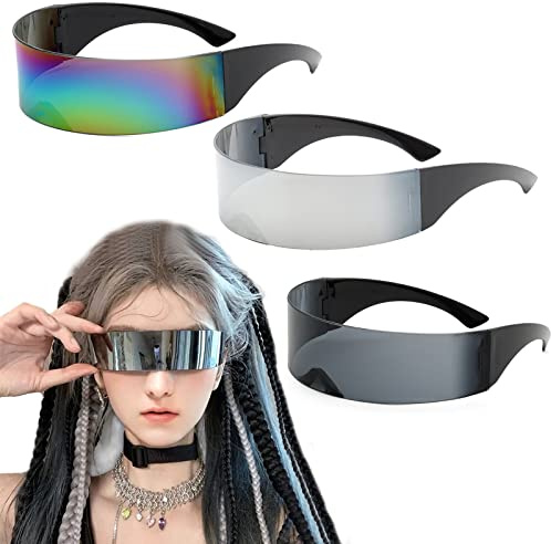 behone Schnelle Brille 3 Stück Farbiger+Silber+Schwarz Futuristische Sonnenbrille Futuristische Partybrille Ideal für Partys, Wind- und Schneeschutz Futuristische Brille