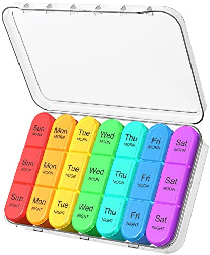 Daviky Tablettenbox 7 Tage 3 Fächer, Leicht öffnbare Medikamentenbox | Morgens Mittags Abends,Auffälliges Etikett,Große Kapazität,Auslaufsicher,Fest schließender Deckel,Modernes Design, Abnehmbar
