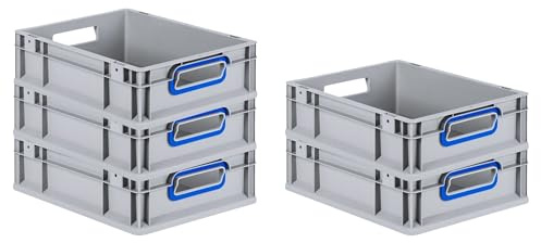 PROREGAL SuperSparSet 5x Eurobox NextGen Color | HxBxT 12x30x40cm | 11 Liter | Griffe blau offen | Glatter Boden | Eurobehälter, Transportbox, Transportbehälter, Stapelbehälter