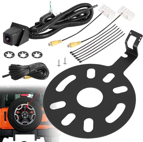 Cámara de visión trasera de coche con adaptador de cable compatible con Jeep Wrangler 2007-2018, montaje de neumático de repuesto, impermeable, gran angular extraíble