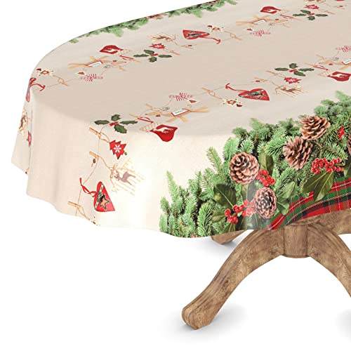 Wachstuchtischdecke Wachstischdecke Tischdecke abwaschbar Gartentischdecke Wachstuch Eckig rund oval Oval 140 x 260cm Schnittkante Weihnachstskranz