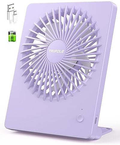 TriPole USB Desk Fan, Portable 2000mAh Battery Rehcargeable Table fan, 3 Speeds 4-16H Silent Mini Fans 180° Adjustable Handheld Fan for Office, Bedroom, Home, Travel, Camping-Purple