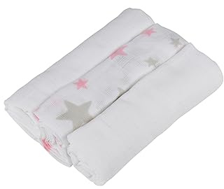 BEBE DOUCEUR, Essen'Ciel Mullwindeln, 100% Baumwolle, 70 x 70 cm, 1 Bedruckt, 2 unifarben, 3 Stück