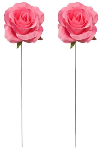 Amosfun Fabric Rose Card Arrangement 2-Pack Floral Stakes for Outdoor Wedding Garden Decoration Patio Yard Ornament 2Pcs