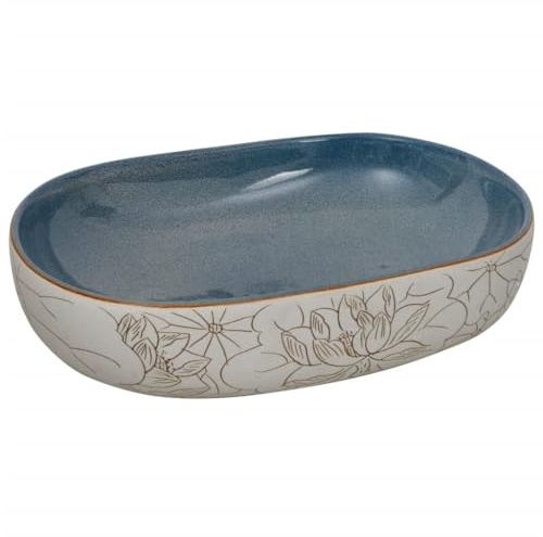 vidaXL Handfat i Keramik - Oval Sand och Blå 59x40x14 cm - Övermonterat Tvättställ