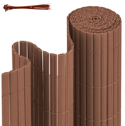 Ansobea PVC Sichtschutzmatte 120×700cm, Sichtschutz Garten mit Dreifachverstärkung, Balkon Sichtschutz Mit Kabelbinder für Garten und Terrasse, Windschutz, Sonnenschutz(Braun)