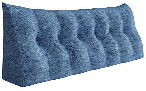 VERCART Kopfende Großes Rückenkissen, Bequemes Lesekissen und Rückenteil im Bett, 2 in 1 Rückenlehne und Kopfkissen, Langes XXL Kissen für Sofa, Couch, Wand und Polster Samt Blau 180cm