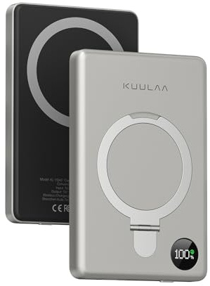 Magsafe Power Bank 10000mAh, Magnetische Powerbank für iPhone 15/14/13/12 Serie, Kabelloses Ladegerät PD 20W USB C Induktives Schnelles Aufladen Batterien Externe Akkupack mit Ständer (Titan)