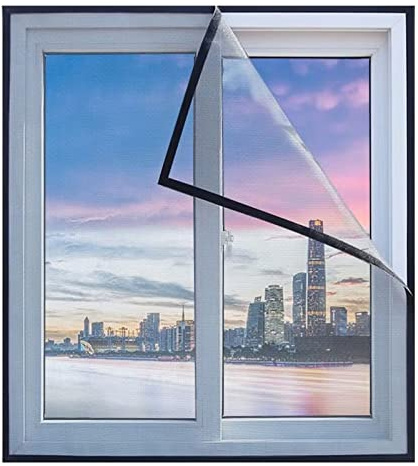 Zanzariera per finestra,autoadesiva, in rete anti zanzara, senza foratura, per finestra di balcone, soggiorno, patio (Nero, 90x120)