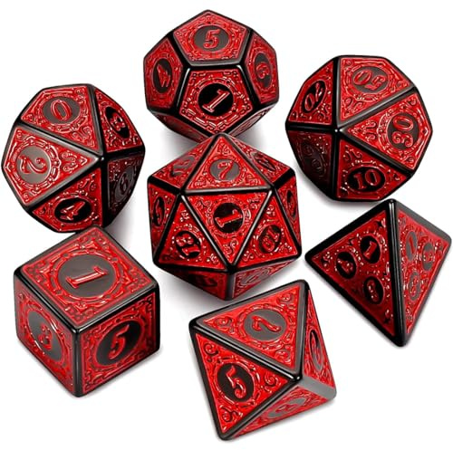 KSJEHW 7 stycken polyhedral tärningsset med fickor polyedriska tärningar i två färger för Dungeons and Dragons RPG DND MTG W20 W12 W10 W8 W6 W4 bordskortspel (röd) (röd)