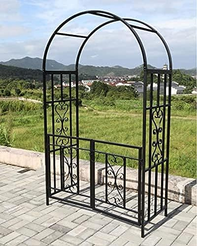 Metal Archway Heavy Garden Arch Arbor With Gate And Steel Stakes, Outdoor Pergola Arches Arbour For Climbing Vines And Plants Roses Clematis, Black