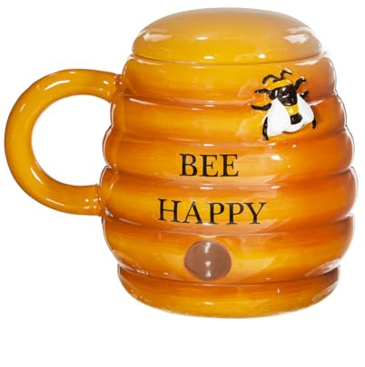 Sass & Belle Beehive Mug with Lid - Novelty Coffee Mug Gift for Mum – Cute Ceramic Tea Cup with Lid – Gifts for Her or Him – Bee Happy Design Home Décor Accessory