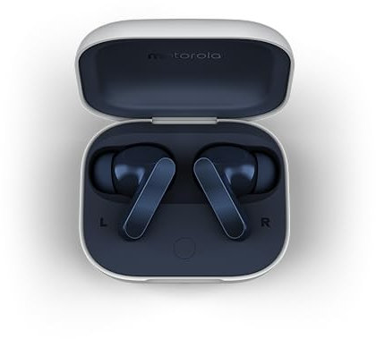 Motorola Moto Buds, Auriculares inalámbricos, Sonido inmersivo con Dolby Atmos, reducción de Ruido, autonomía de 42 Horas, 3 micrófonos, Azul Marino [Versión Francesa]