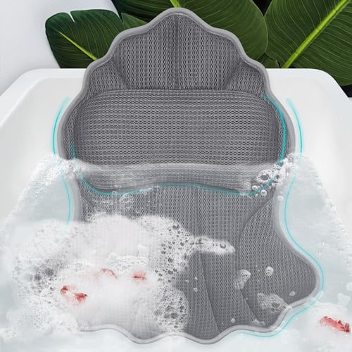 Poemland Almohada de baño de lujo para bañera, malla 4D suave, 6 ventosas antideslizantes fuertes, soporte ergonómico para cuello y espalda, accesorios de spa relajantes, se adapta a todas las