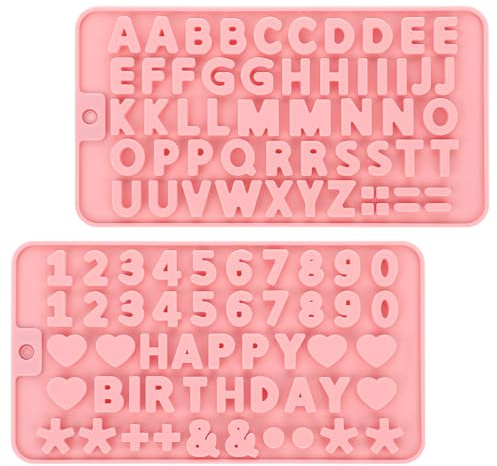 2 Pcs Letter Molds Silicone Number Alphabet Chocolate Candy Molds Non-Stick Happy Birthday Cake Decorations Baking Mould for Party