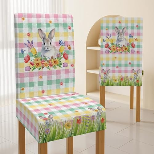 Stuhlhussen 6er Set Ostern Stretch Hussen Für Stühle, Abnehmbarer Waschbarer Stuhlüberzüge,Stuhlbezug Für Haus, Küche, Esszimmerstühle,Esszimmer Stühle
