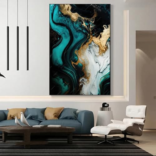 NXMYDBD Grüne abstrakte Tintenstruktur, Bilder, Leinwandgemälde, Wandkunst, Druck, Poster für Wohnzimmer, nordische moderne Wohnkultur, 60 x 80 cm, ungerahmt