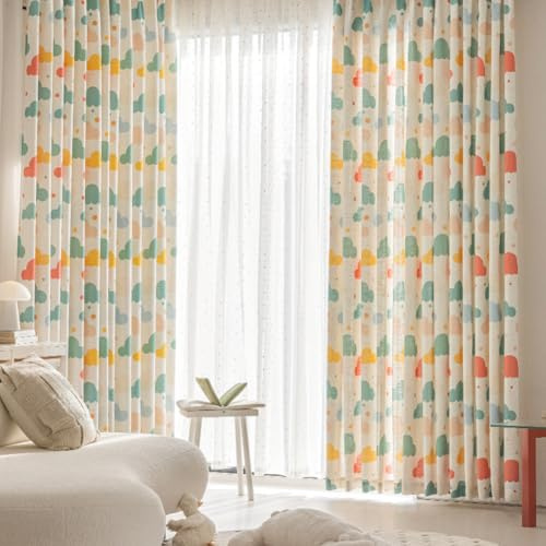 Lsimeru Vorhang Kinderzimmer Mädchen Verdunkelung Regenbogen Wolken Ösen Blickdichte Kindergardinen Verdunklungsvorhänge Ösenvorhang für Babyzimmer,2 Stück 140x245