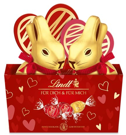 Lindt Schokolade | GOLDHASE im Nest Herz | 195g |Oster-Geschenkset mit GOLDHASEN aus Vollmilch-Schokolade & Mini LINDOR Mini-Eier | Osterschokolade | Oster-Geschenkidee für Familie & Freunde
