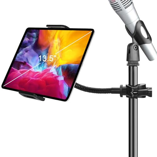 Tablet-Halterung für Mikrofonständer, Smartphone-Tablet-Mikrofonständer-Halterung für Musik Passend für Geräte von Bildschirmgröße 4,7 bis 12,9 Zoll