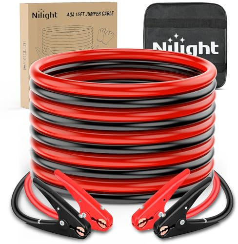 Nilight Autobatterie-Überbrückungskabel, 4 Gauge, 0,6 m, strapazierfähiges Verstärkungskabel, 600 A CCA mit Tragetasche, Notfall-Set für Sammlung, Wohnwagen, Lieferwagen, SUV