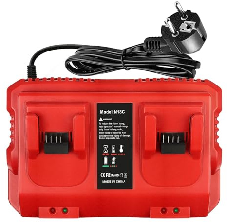 Chargeur Batterie 18V Compatible Milwaukee M18, Double Port Rapide | Chargeur De Remplacement Pour Batteries M18 Avec Deux Ports Et Indicateur LED, Compatible Avec Plusieurs Modèles 18V