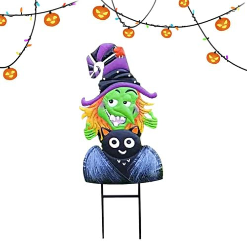Piquets de jardin d'automne, piquets de jardin de | Piquets en métal pour courge de courge, sorcière nain - Enseigne artistique pour jardin d'Halloween, récolte d'orange, décorations en air