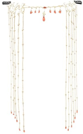 AYVRUOP Copricapo Lungo Retrò Con Nappa Ciondolo a Forma Di Goccia Sulla Fronte Tenda Per Il Viso Tassel Headchain Hairwear Elfo Principessa Sirena Principessa Diadema Accessori(oro, rosso)